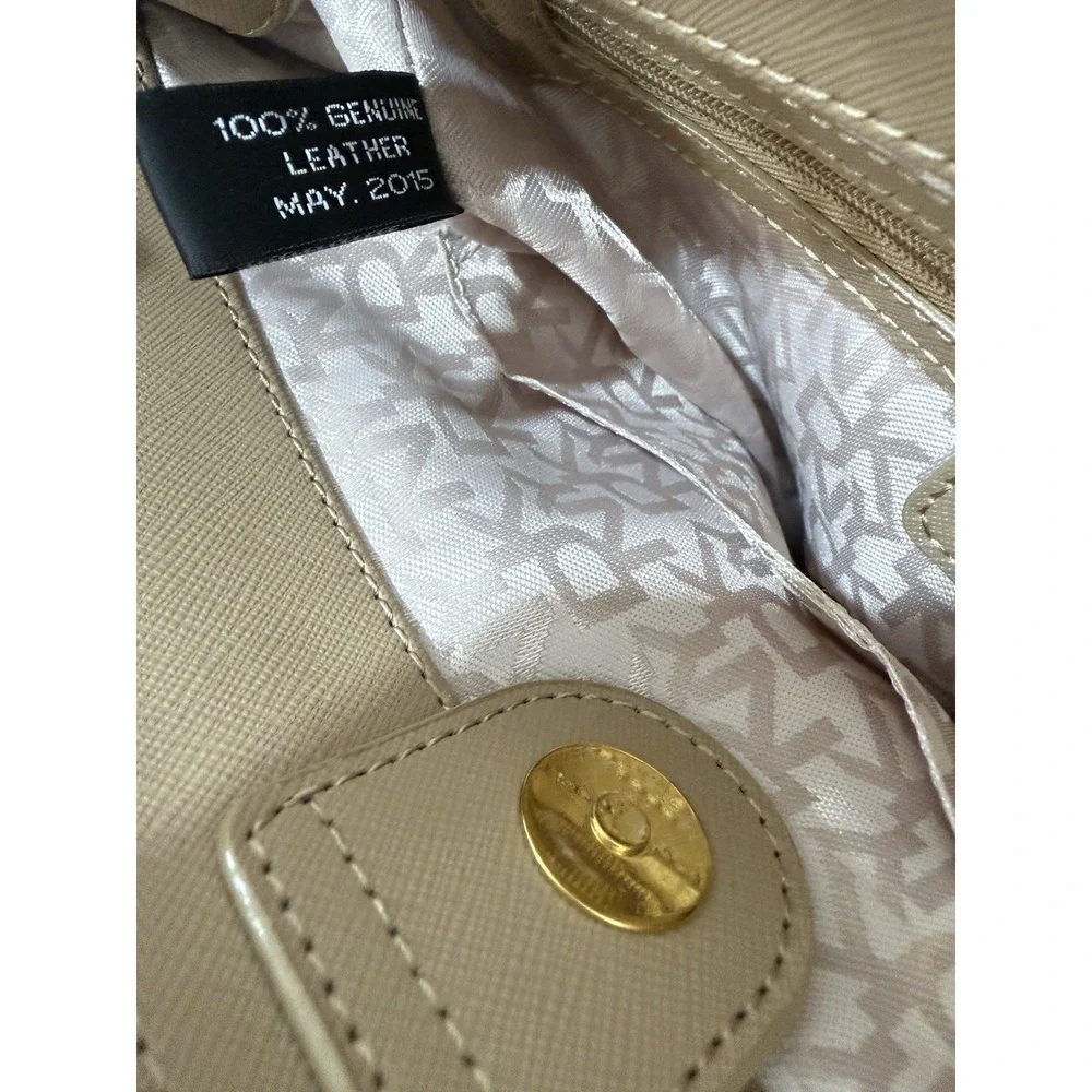 Dkny Robinson Double Zip Beige Saffiano Leather Tote